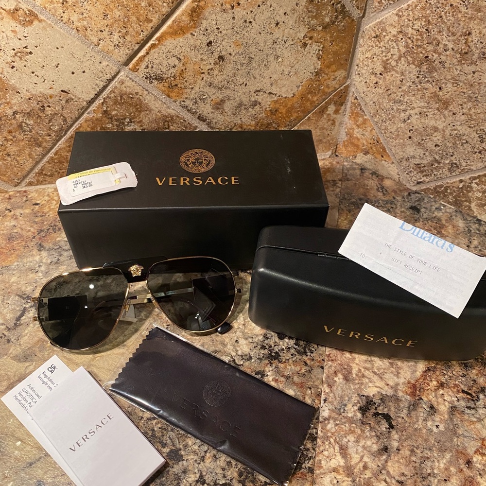 Versace Gold and Black Aviator Sunglasses